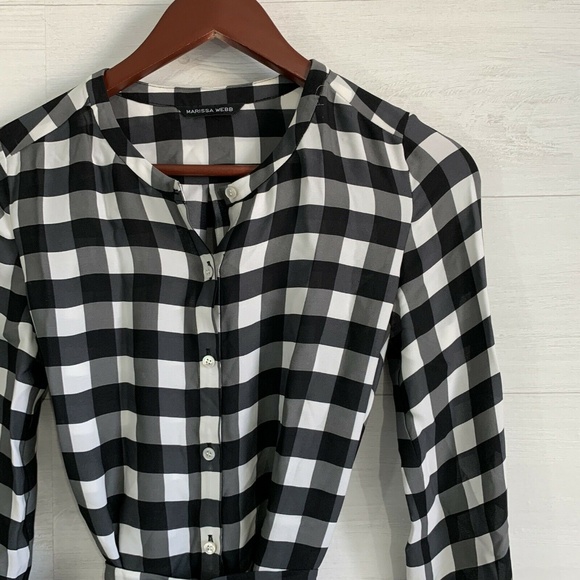 Marisa Webb 100% Silk Black White Gingham Blouse - Picture 2 of 7